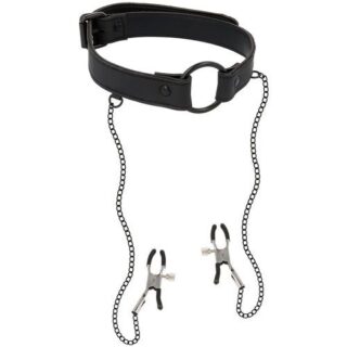 Collar de cuero vegano con pinzas para pezones