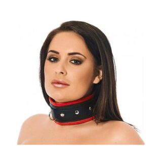 Collar ancho de cuero negro y rojo