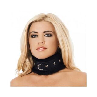 Collar ancho de cuero y pelo artificial