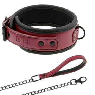Collar con cadena cuero vegano rojo