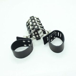 Jaula para el pene con anillas metalicas y correas 2