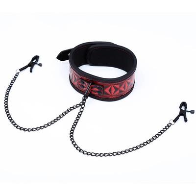 Collar con pinzas para pezones cuero vegano 3