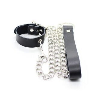 Collar para pene con correa de cuero y cadena metalica 2