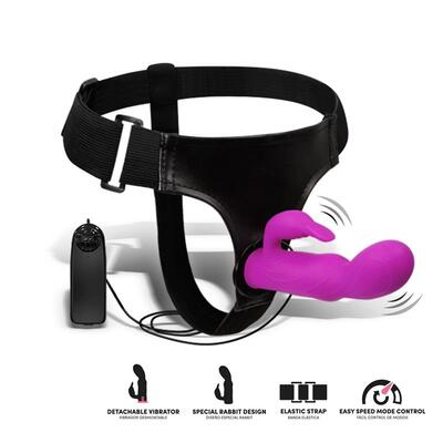 Arnes con dildo vibrador y conejito Hymax 3