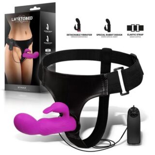 Arnes con dildo vibrador y conejito Hymax