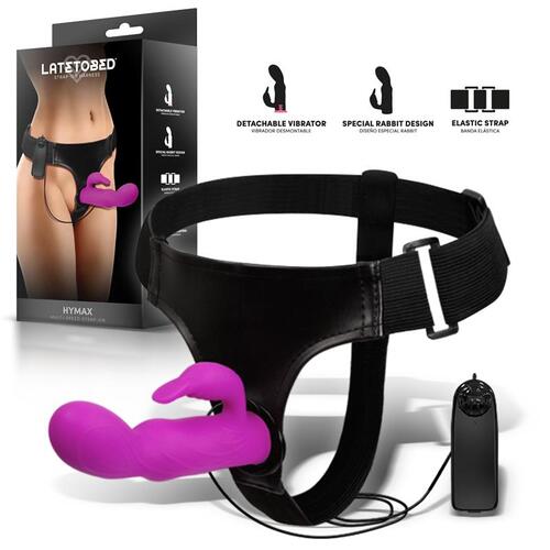 Arnes con dildo vibrador y conejito Hymax