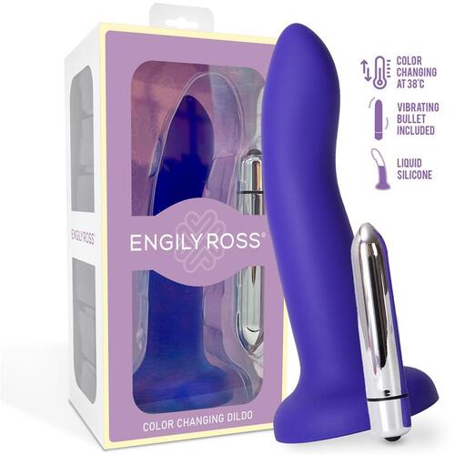 Dildo con vibración cambia de color púrpura a rosa 14 cm