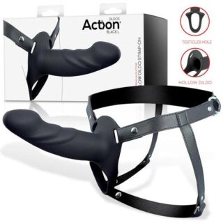 Arnés Strap On con dildo hueco de silicona Premium negro